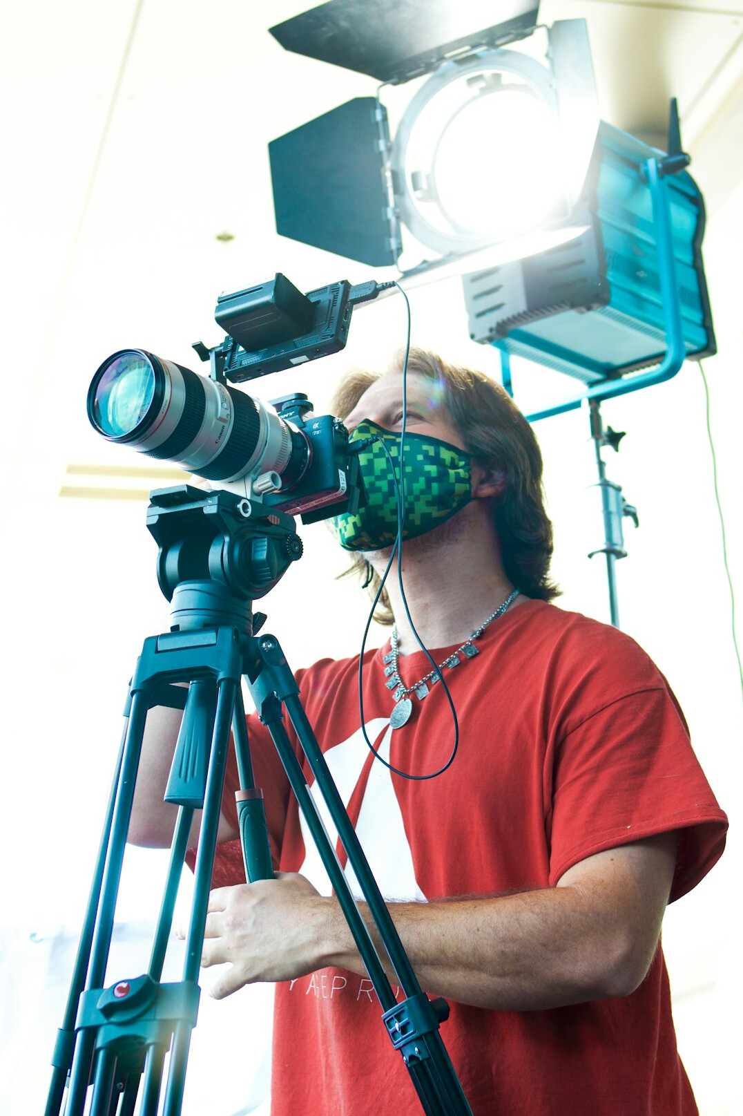 video production setup in corporate studio
