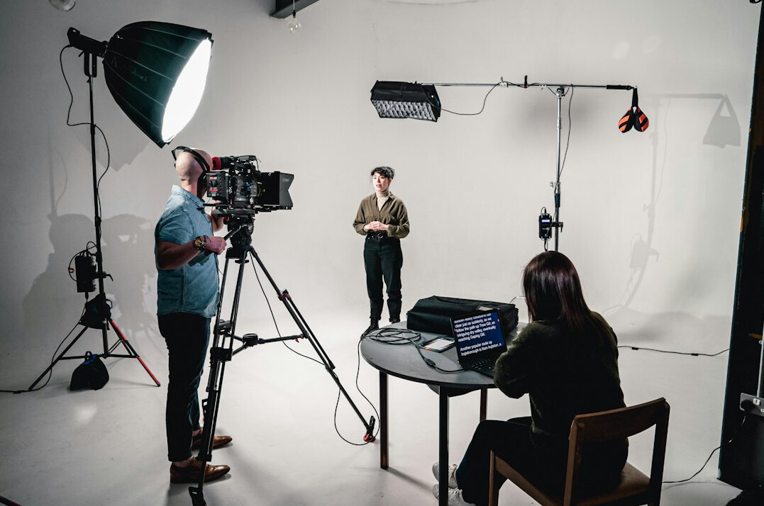 modern corporate video studio setup