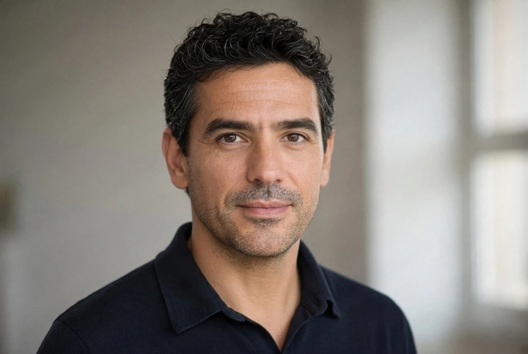 Javier, autor del diario, en ropa informal y sonriente